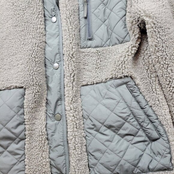 Bagatelle Teddy Jacket Womens Medium Green Quilted Pockets Snap Front - Picture 5 of 13